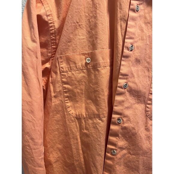 Lands End Mens L Button Down Long Sleeve All Cotton Shirt Orange Double Pocket - Picture 4 of 7